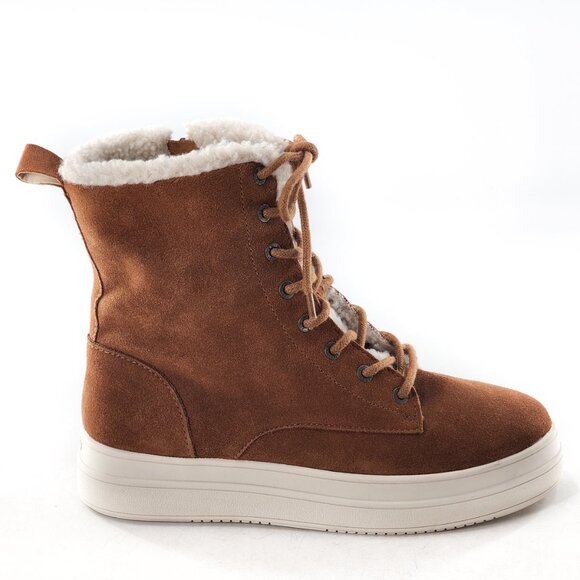 J/SLIDES Torrie Waterproof Suede Platform Faux Fur Lined Boots Brown - Picture 5 of 10